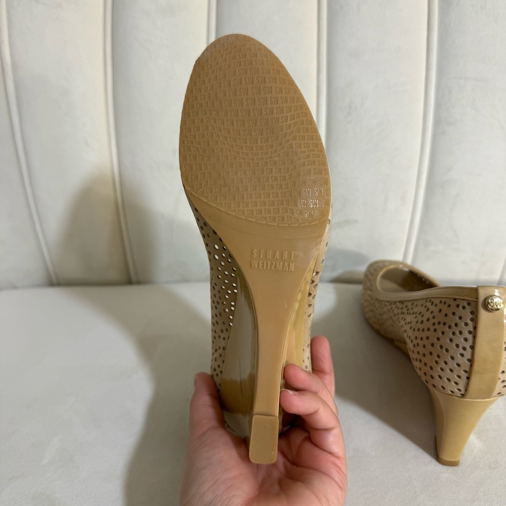 Stuart Weitzman Women’s Size 7.5 Perfecto Peep Toe Wedges - Picture 10 of 16